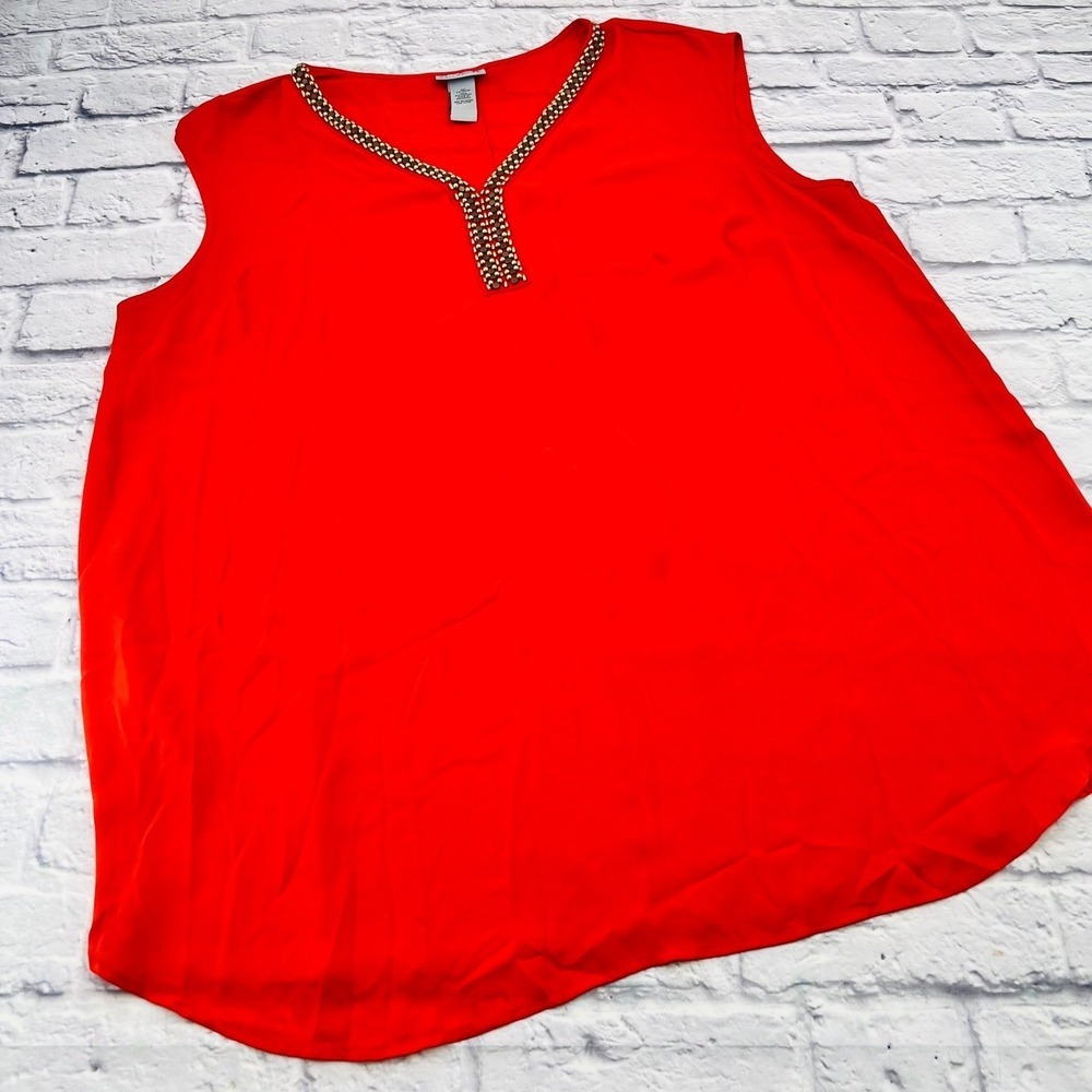 Catherines Orange Beaded V Neck Sleeveless Plus Size Tank Top Blouse 22W 24W